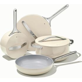 Caraway Nonstick Ceramic Cookware Set - Navy, PTFE & PFOA Free, Oven & Stovetop Safe, Pots and Pans Set (Color: Cream)